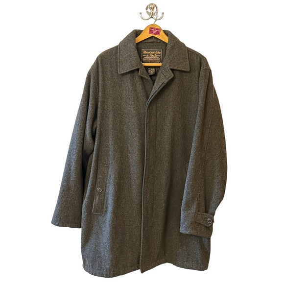 Vintage Men’s Abercrombie & Fitch Charcoal Gray Wool Blend Car Coat Winter Large - Picture 2 of 10